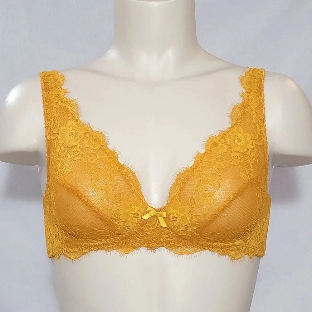 XS X-SMALL Gilligan‎ & O'Malley High Apex Lace Wire Free Bra Citrine NWT